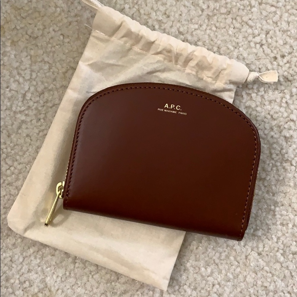 NEW A.P.C. Demi-lune coin purse. Brandy color.
